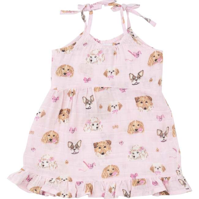 Pretty Puppy Faces Twirly Tank Dress + Diaper Cover, Pink - Dresses - 3