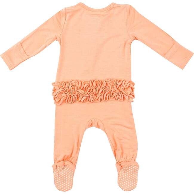 Peach Nectar Solid 2-Way Zipper Ruffle Back Footie, Peach - Footie Pajamas - 2