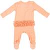Peach Nectar Solid 2-Way Zipper Ruffle Back Footie, Peach - Footie Pajamas - 2