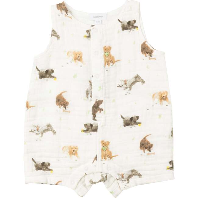 Watercolor Puppies Shortie Romper, Ivory