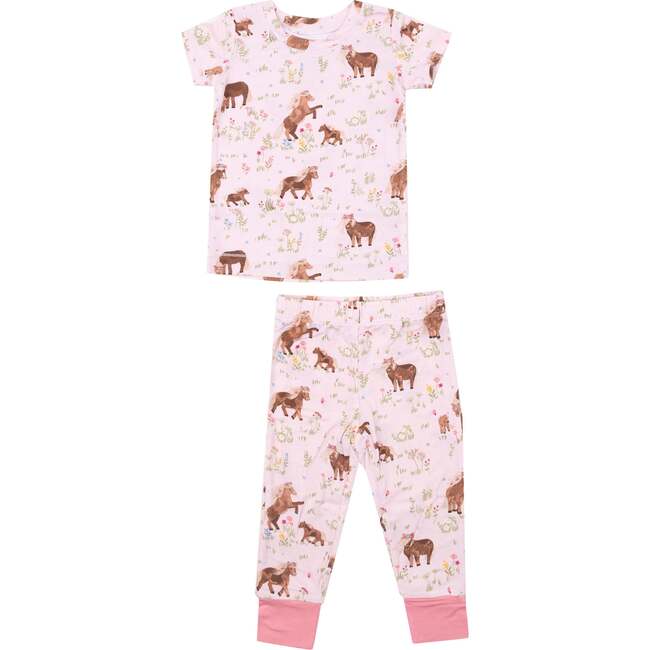 Watercolor Ponies S/S Loungewear Set, Pink