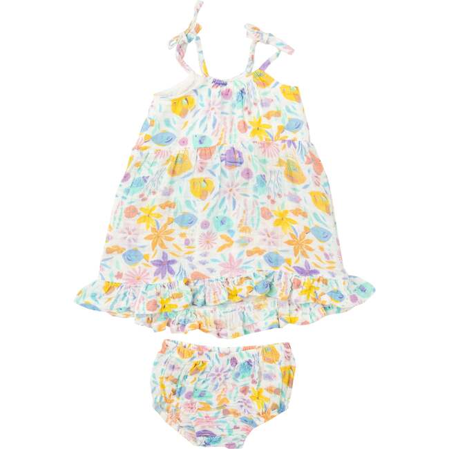 Tropical Fish Floral Twirly Tank Dress + Diaper Cover, Multi