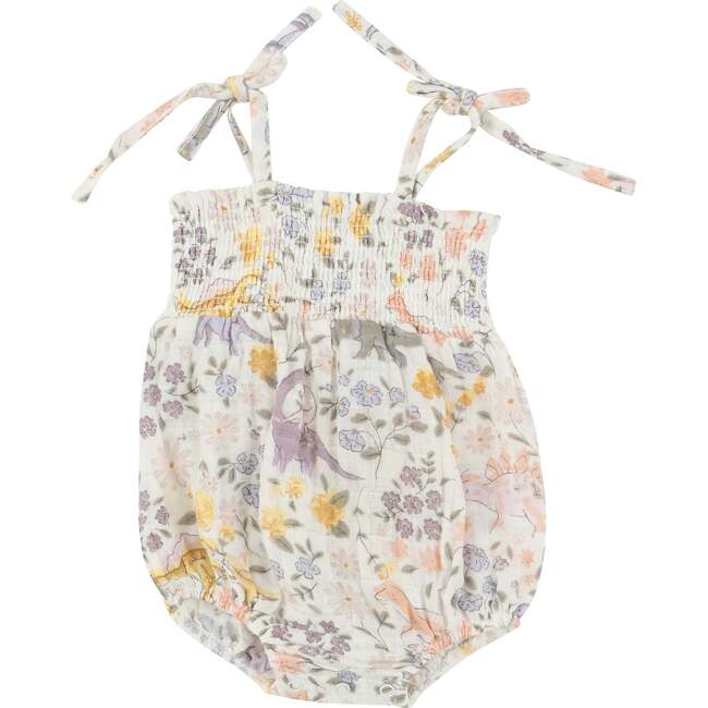 Sweet Floral Dino Tie Strap Smocked Bubble, Multi