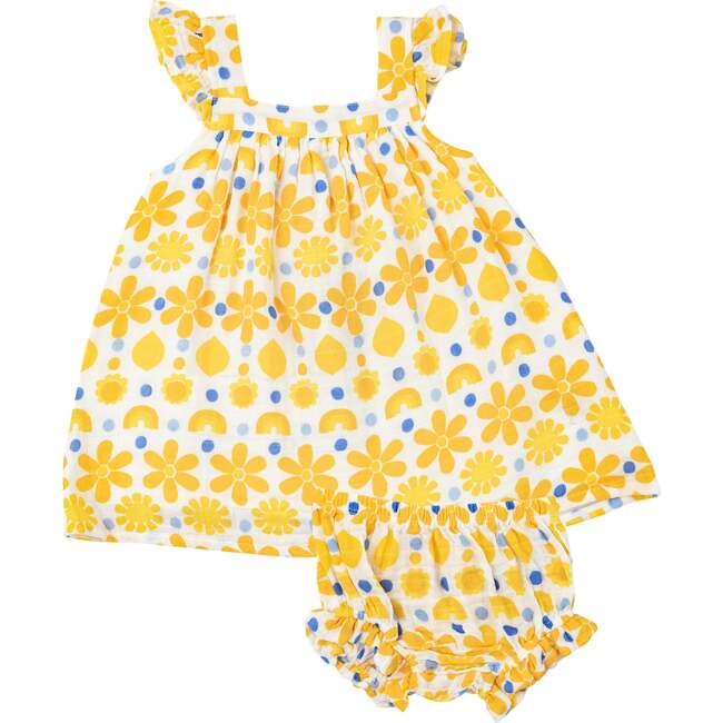 Sunny Lemon Geo Sundress + Diaper Cover, Yellow