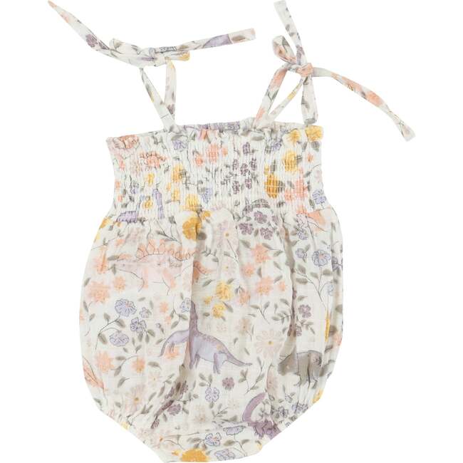 Sweet Floral Dino Tie Strap Smocked Bubble, Multi - Rompers - 2