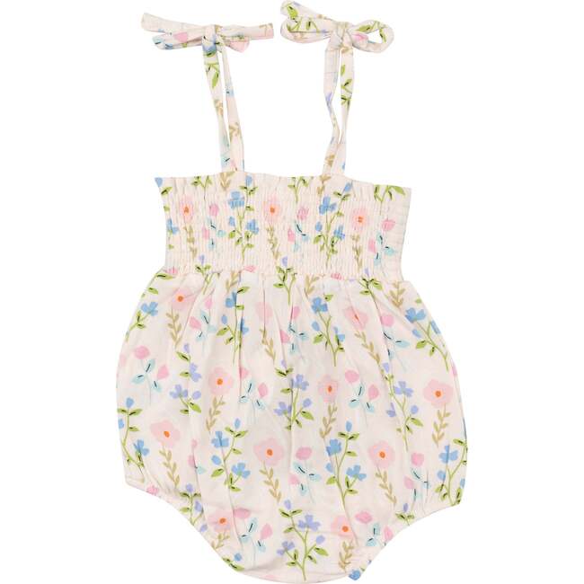 Simple Pretty Floral Tie Strap Smocked Bubble, Pink