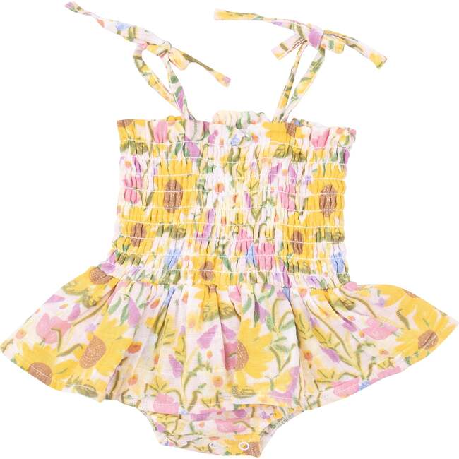 Sunflower Dream Floral Smocked Bubble W/ Skirt, Yellow
