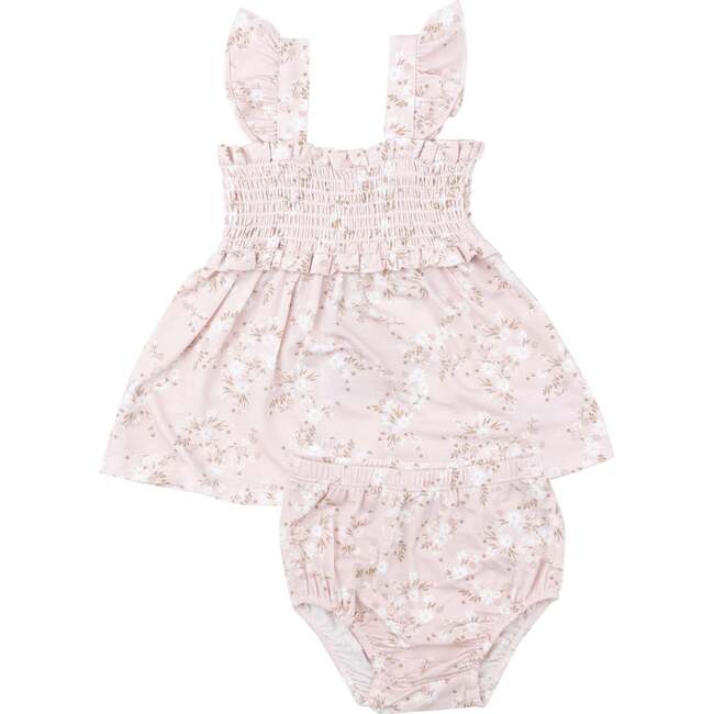 Floaty Day Daisies Smocked Top With Ruffle Straps + Diaper Cover, Pink