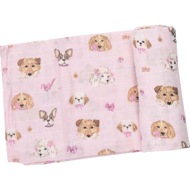 Pretty Puppy Faces Swaddle Blanket, Pink