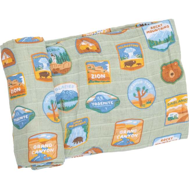 National Park Patches Swaddle Blanket, Green