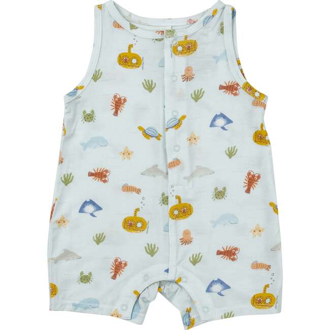 Inky Ocean Shortie Romper, Blue