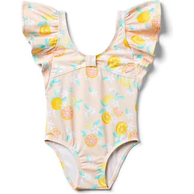 Recycled Citrus Floral Ruffle Sleeve Swimsuit
