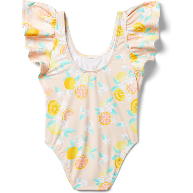 Recycled Citrus Floral Ruffle Sleeve Swimsuit - Blouses - 2