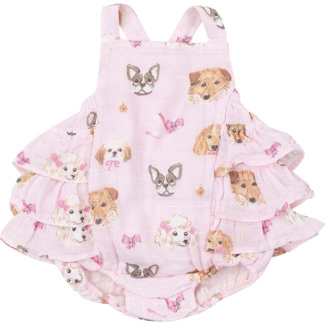 Pretty Puppy Faces Ruffle Sunsuit, Pink