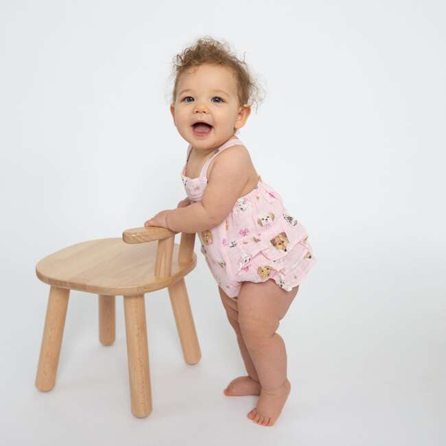 Pretty Puppy Faces Ruffle Sunsuit, Pink - Rompers - 2