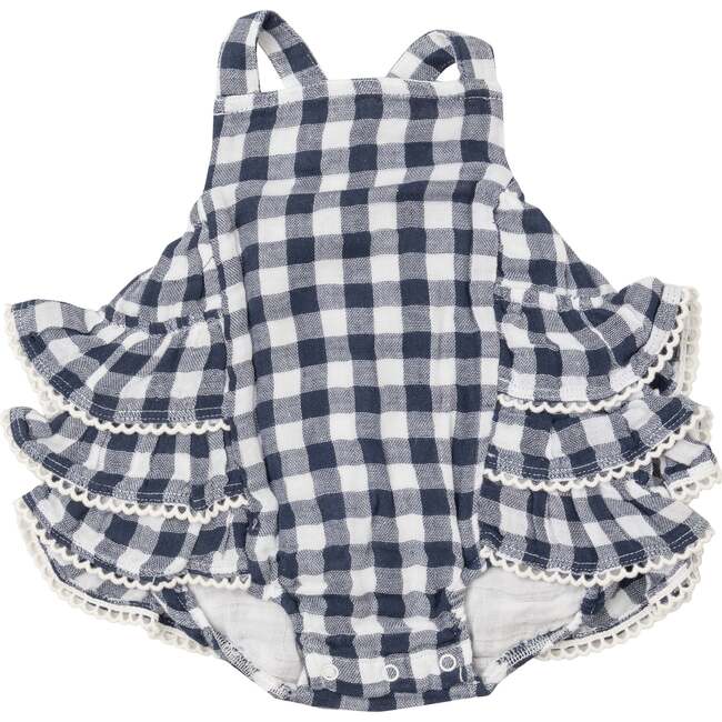 Gingham Navy Ruffle Sunsuit, Navy