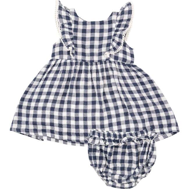 Gingham Navy Ruffle Dress + Diaper Cover, Navy