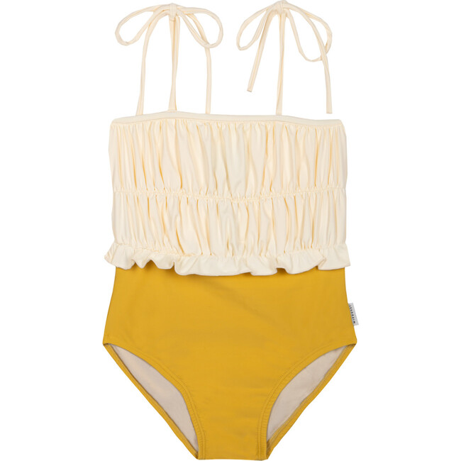 Julieta Block Color Swimsuit, Ecru & Crispy Gold