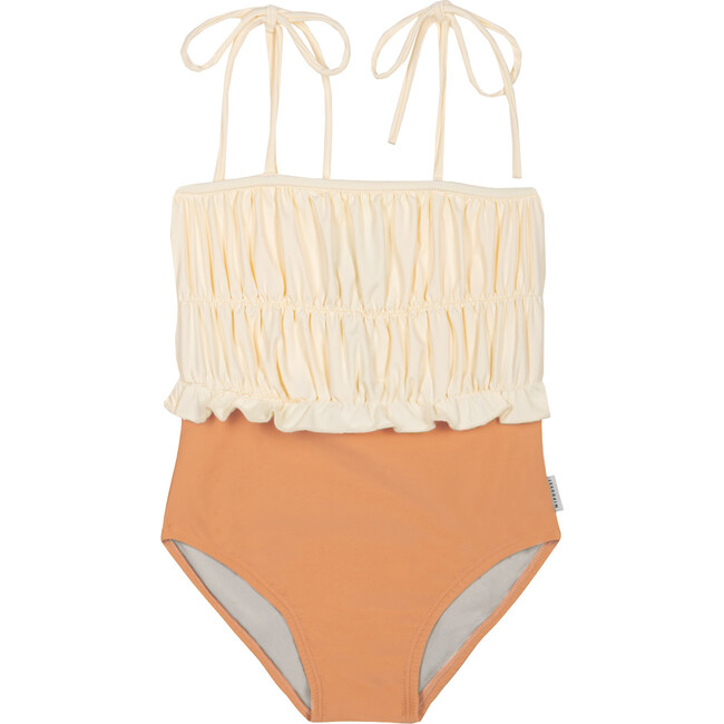 Julieta Block Color Swimsuit, Ecru & Peach