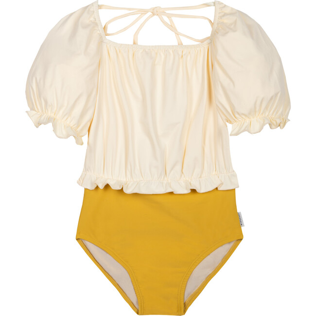 Élisa Block Color Swimsuit, Ecru & Crispy Gold
