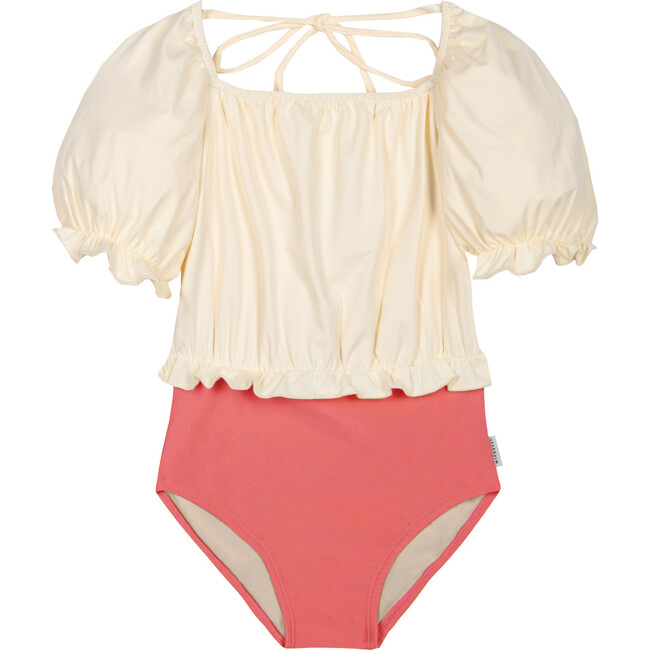 Élisa Block Color Swimsuit, Ecru & Coral