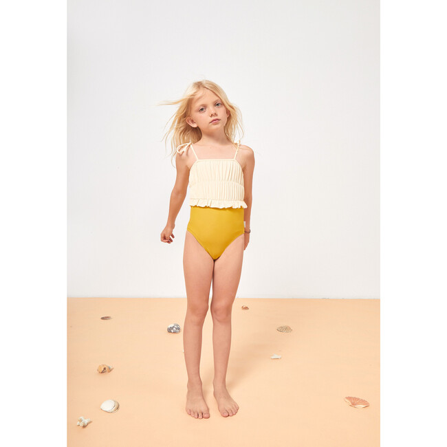 Julieta Block Color Swimsuit, Ecru & Crispy Gold - One Pieces - 2