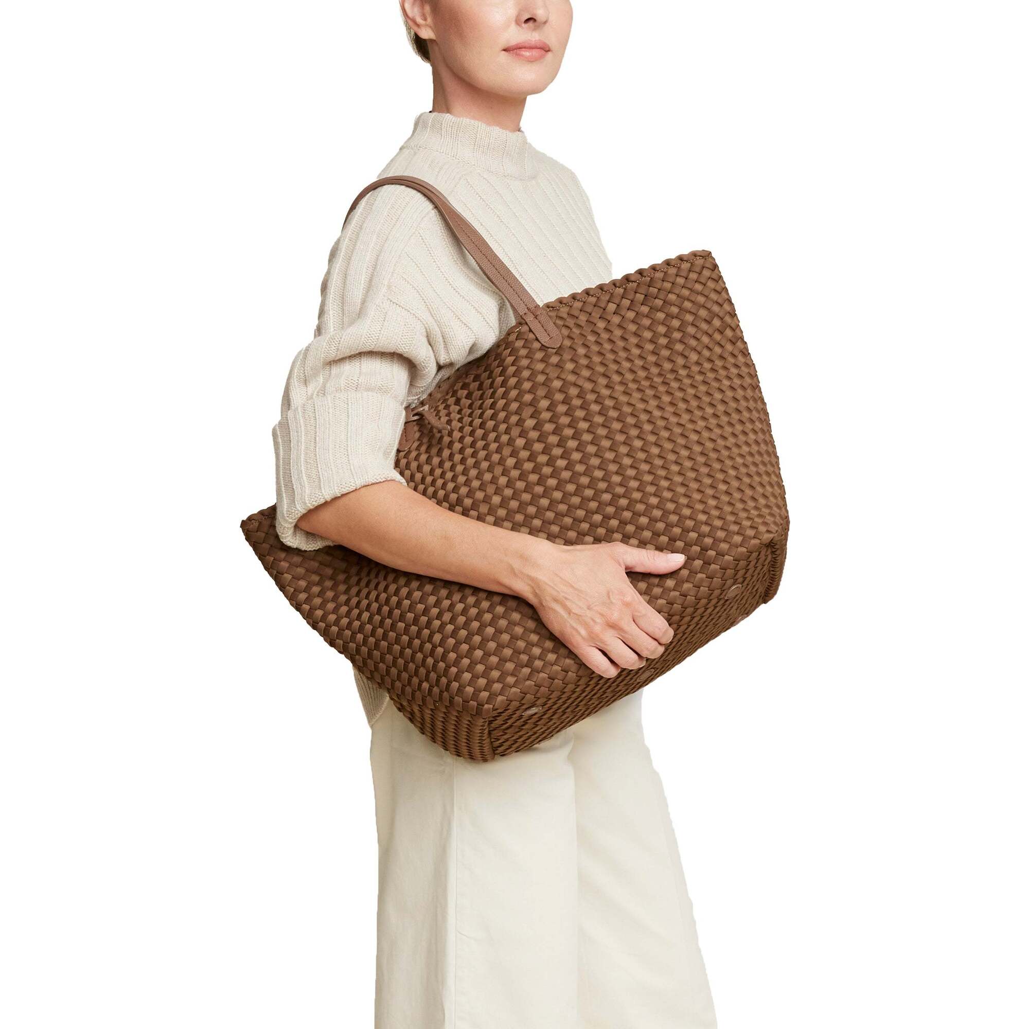 Women's Jetsetter Large Handwoven Tote, Mink - OS - Naghedi NYC