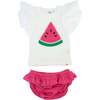 Watermelon Terry Applique Butterfly Sleeve Tee Tushie Set, Watermelon - Mixed Apparel Set - 1 - thumbnail