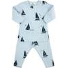 Denim Sailboat Print Two Piece Set, Sky Blue - Mixed Apparel Set - 1 - thumbnail