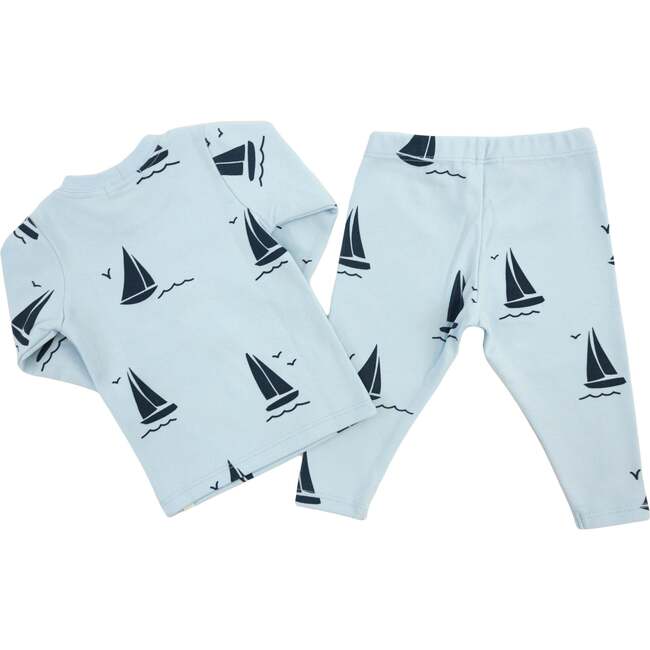 Denim Sailboat Print Two Piece Set, Sky Blue - Mixed Apparel Set - 2