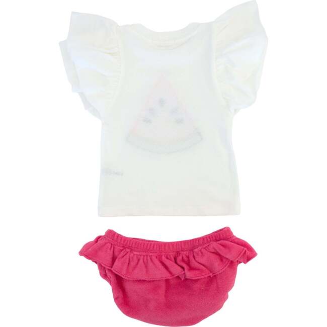 Watermelon Terry Applique Butterfly Sleeve Tee Tushie Set, Watermelon - Mixed Apparel Set - 2