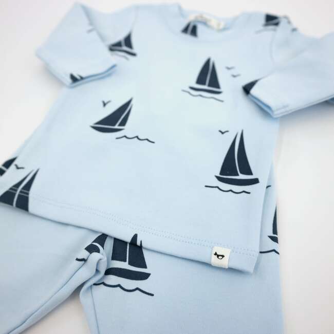 Denim Sailboat Print Two Piece Set, Sky Blue - Mixed Apparel Set - 3