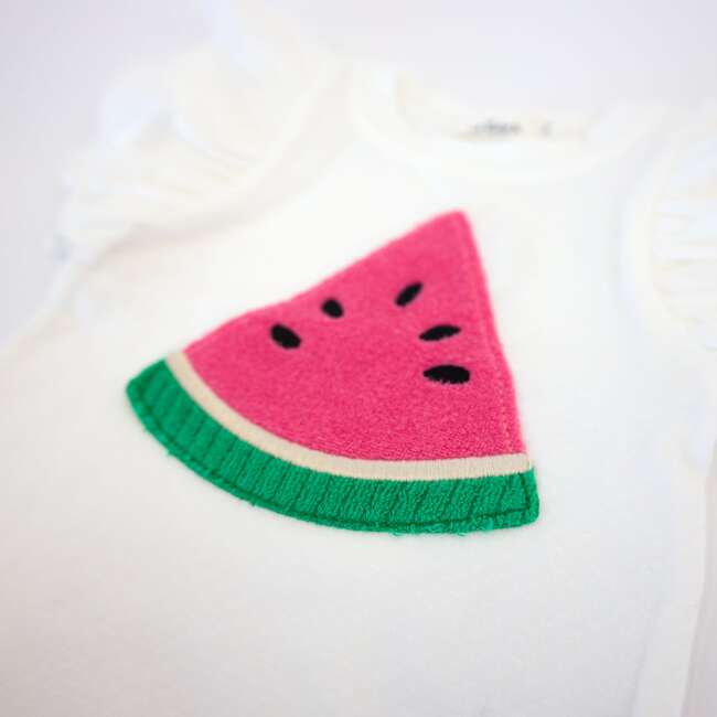 Watermelon Terry Applique Butterfly Sleeve Tee Tushie Set, Watermelon - Mixed Apparel Set - 3