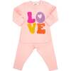 Cotton Candy LOVE Terry Applique Two Piece Set, Pale Pink - Mixed Apparel Set - 1 - thumbnail