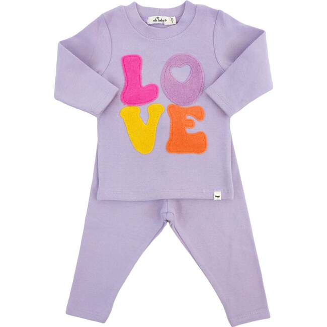 Cotton Candy LOVE Terry Applique Two Piece Set, Orchid
