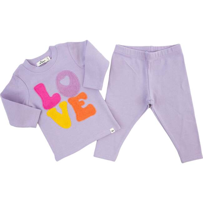 Cotton Candy LOVE Terry Applique Two Piece Set, Orchid - Mixed Apparel Set - 2