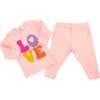 Cotton Candy LOVE Terry Applique Two Piece Set, Pale Pink - Mixed Apparel Set - 2