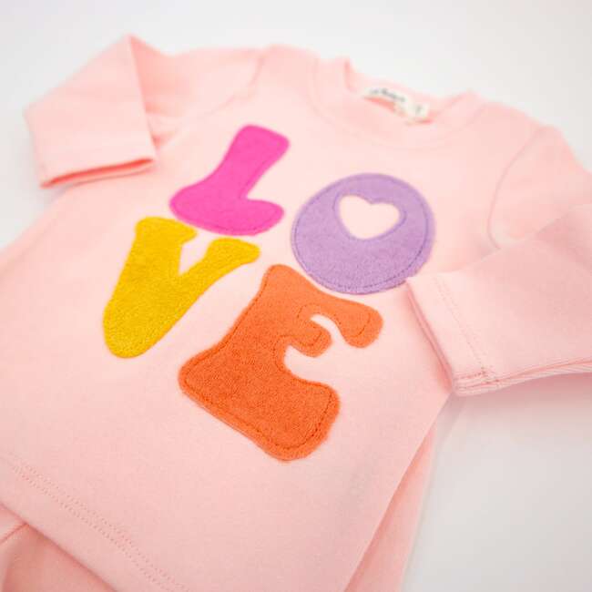 Cotton Candy LOVE Terry Applique Two Piece Set, Pale Pink - Mixed Apparel Set - 3