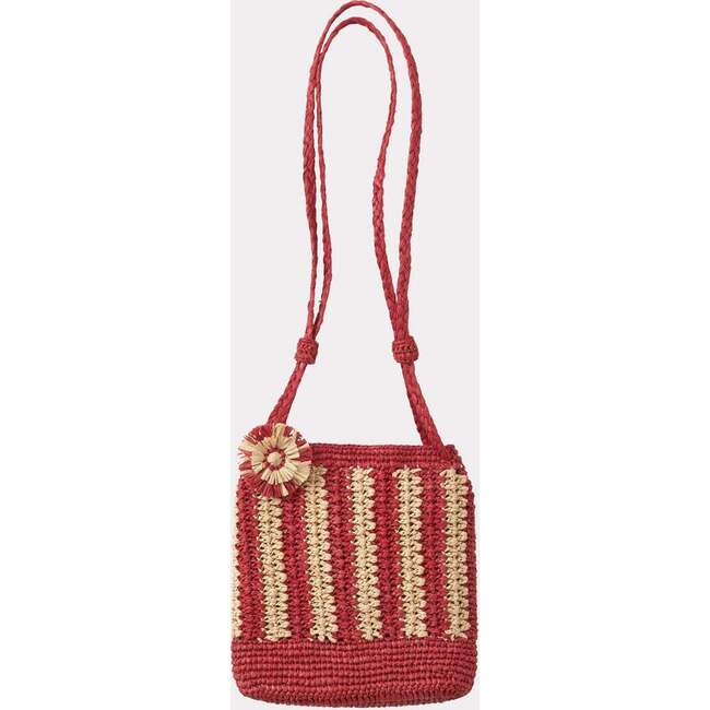 Raffia Crochet Floral Motif Bag, Fushia & Natural