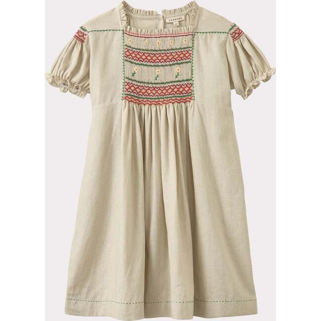 Moringa Embroidered Puff Sleeve Dress, Beige