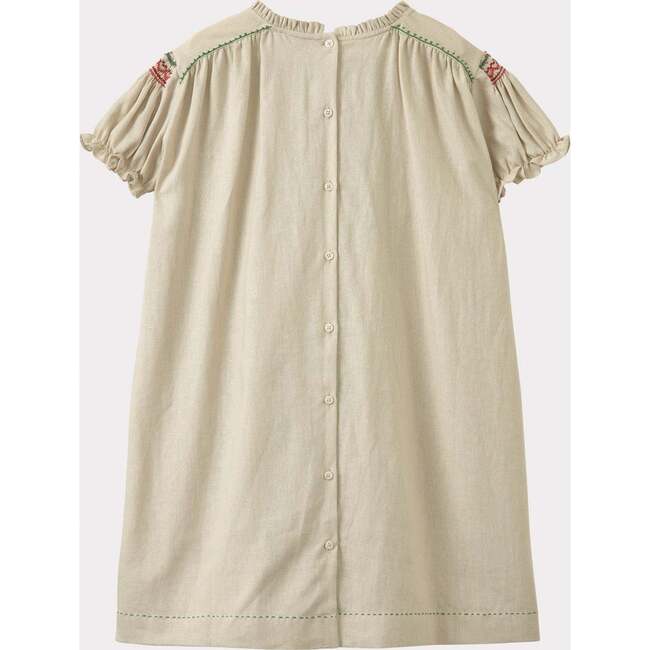 Moringa Embroidered Puff Sleeve Dress, Beige - Dresses - 2