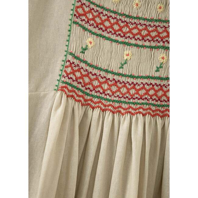 Moringa Embroidered Puff Sleeve Dress, Beige - Dresses - 3