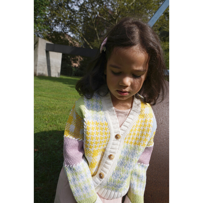 Patchwork Mini Cardigan, Lime & Multicolors - Cardigans - 4