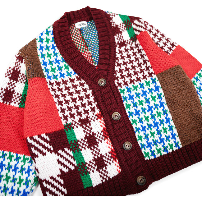 Patchwork Mini Cardigan, Burgundy & Multicolors - Cardigans - 3