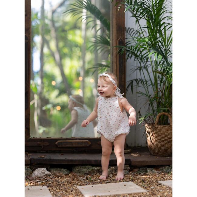 Girls Clip Dot Floral Romper, White - Onesies - 2