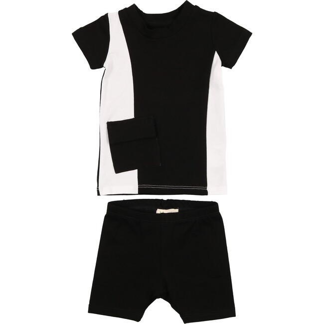 Colorblock Pocket Short Sleeves Tee, Black & White