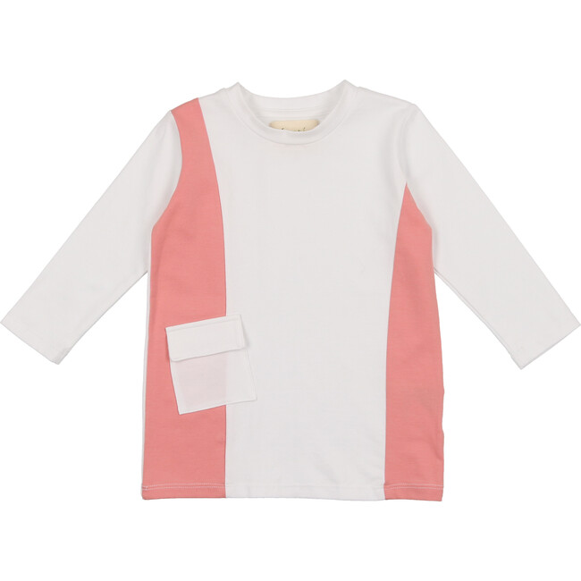 Colorblock Pocket 3-Quarter Sleeves Tee, White & Coral