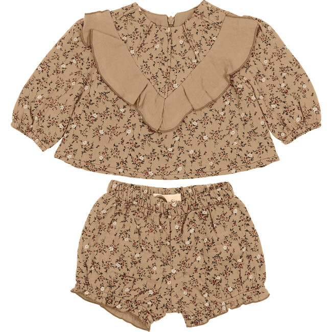 Baby Floral Ruffle Front Top & Short Set, Cream