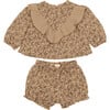 Baby Floral Ruffle Front Top & Short Set, Cream - Mixed Apparel Set - 1 - thumbnail