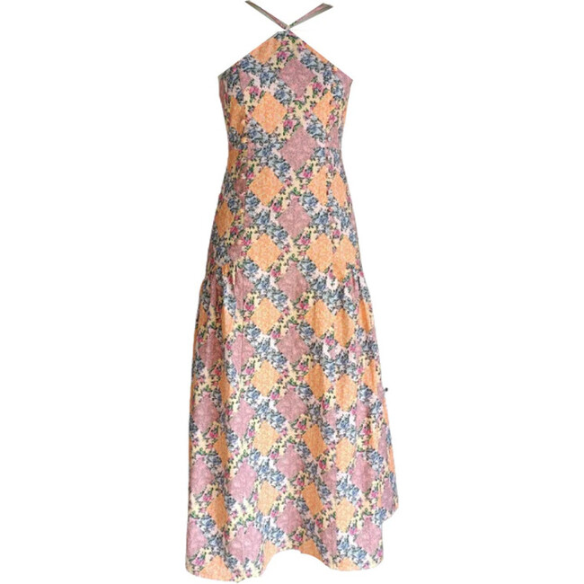 Women's Martha Print High Neck Side Slits Maxi Dress, Peach Sunset